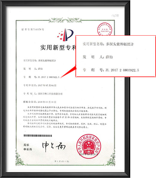 Patent Certificate for LS125 UV radiometer